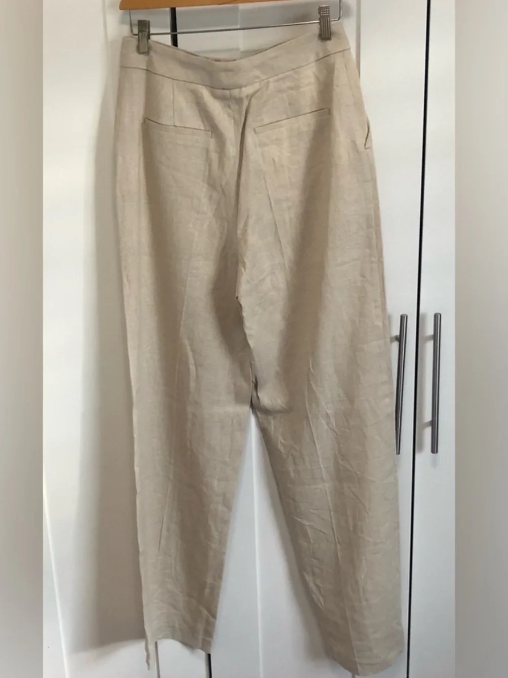 Zara Beige Tailored Straight Leg Linen-Blend Trousers